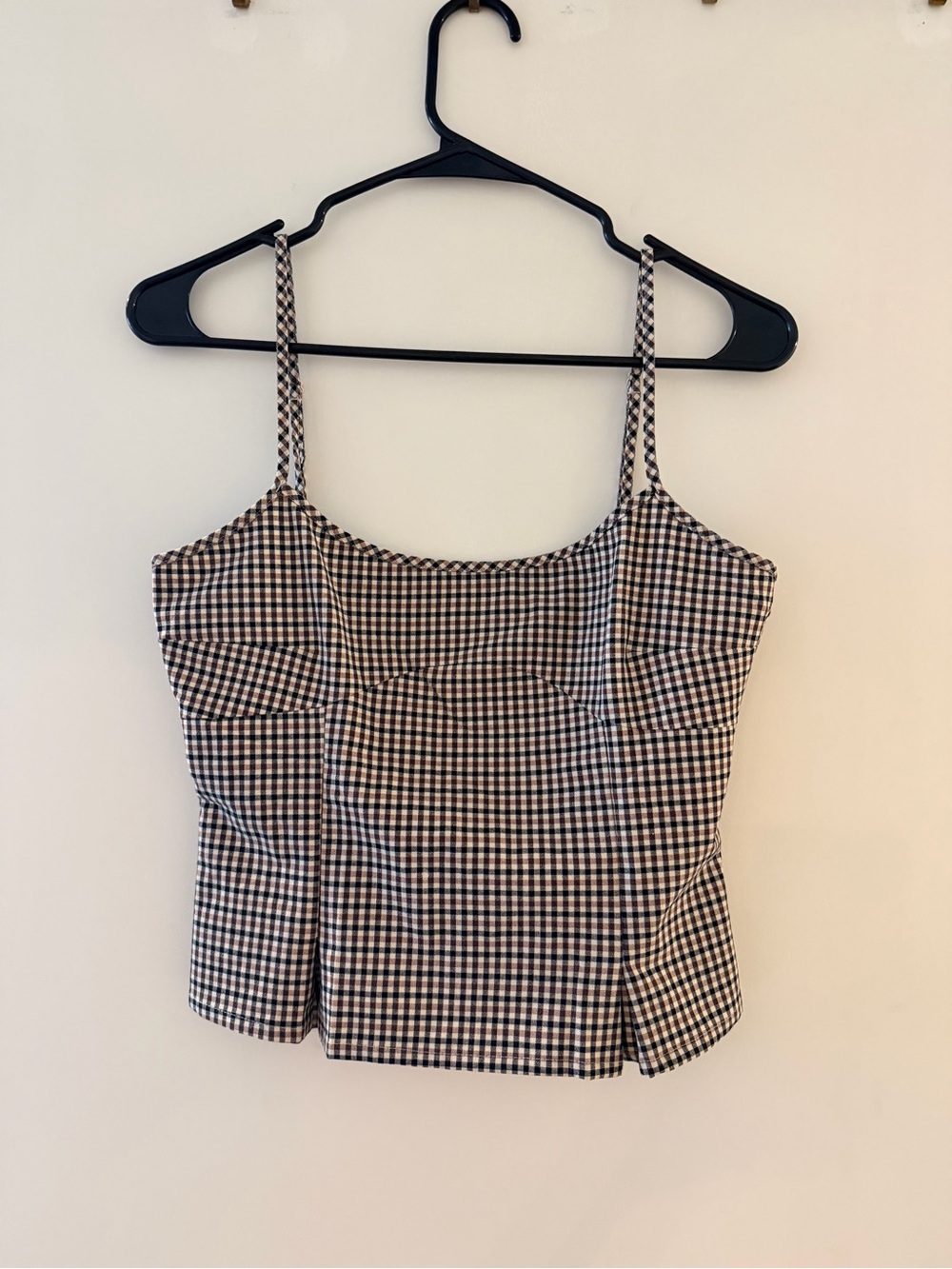 H&M Black & Cream Gingham Square Neck Cami